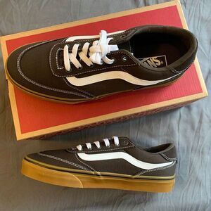 Vans Dark Brown Sneakers with White Stripe and Gold Sole